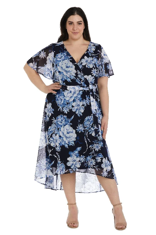 R&M Richards 9410W Plus Size Print High Low Dress