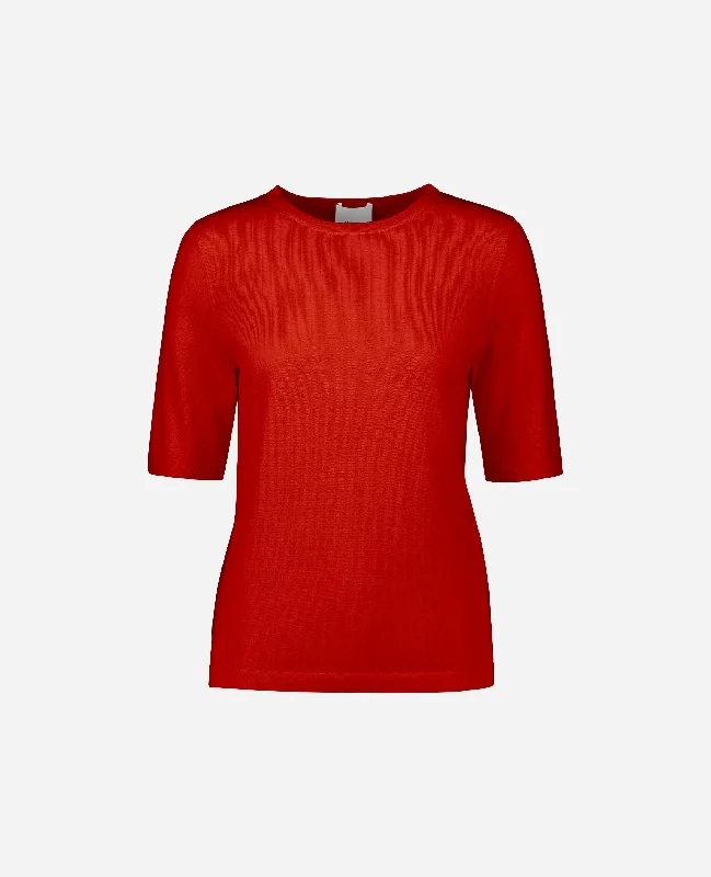 Rundhals Pullover aus Wolle in Rot