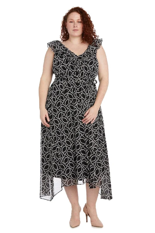 R&M Richards 9364W Plus Size High Low Ruffle Dress