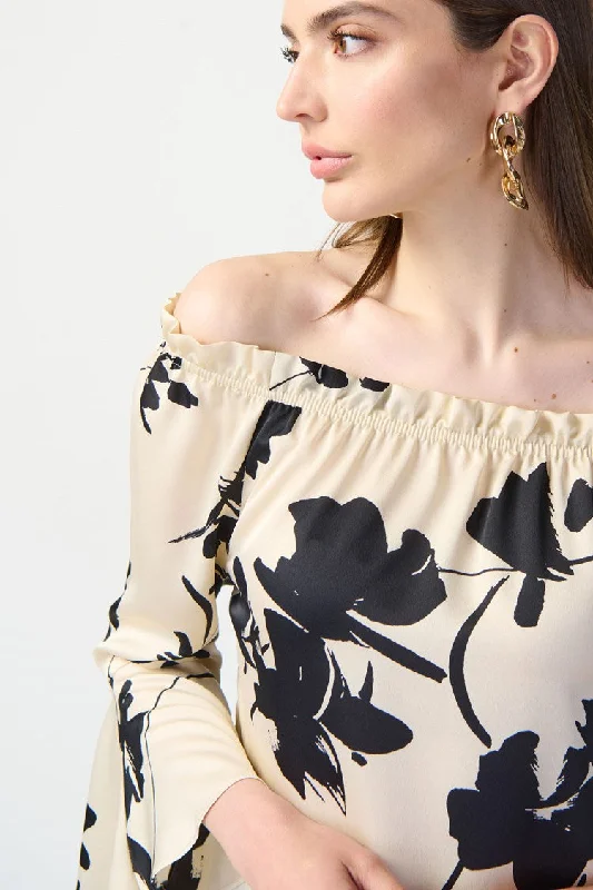 Joseph Ribkoff Floral Satin Off-The Shoulder Top