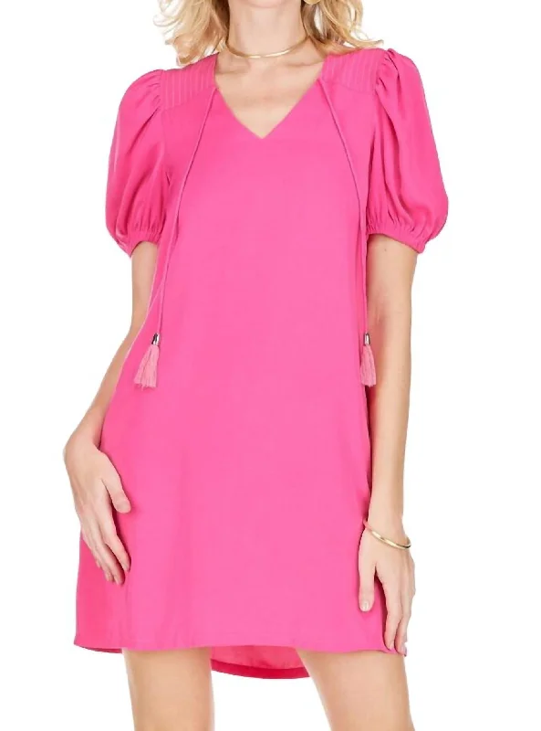 Shoulder Stitch Mini Dress In Fuchsia