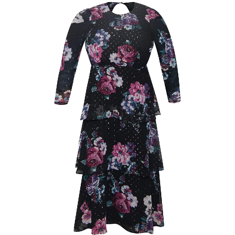 Plus Womens Floral Tiered Maxi Dress