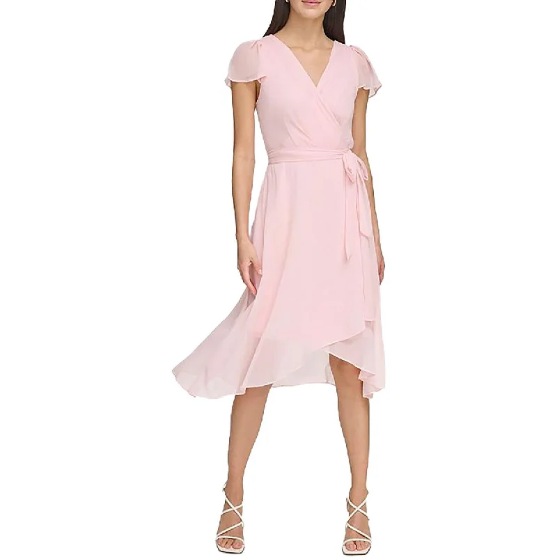 Womens Chiffon Flutter Sleeve Cocktail And Party Dress