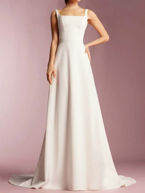 2024 Square Neck Satin Wedding Dress Sleeveless A-line