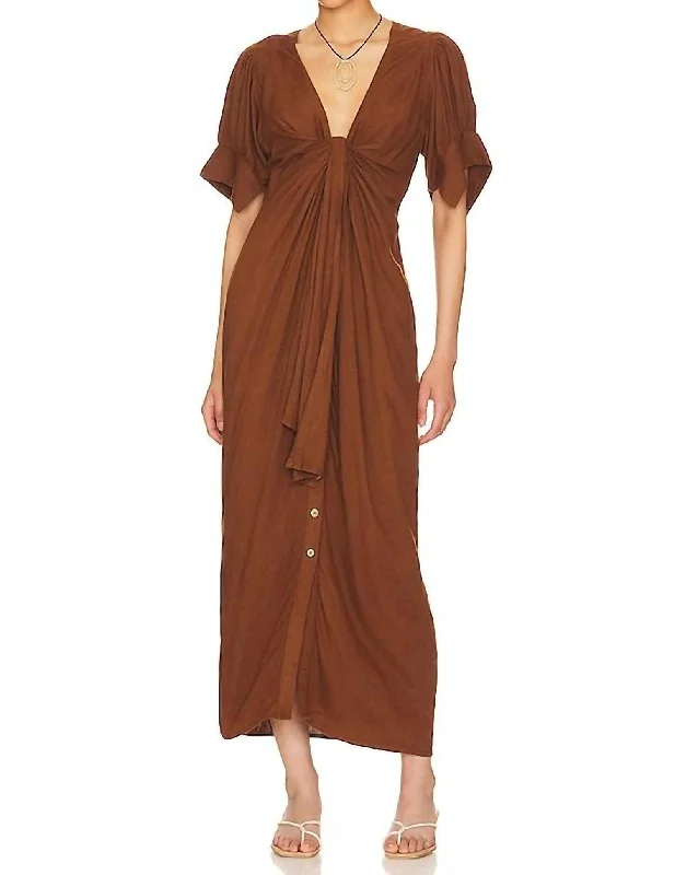 Vintage Summer Midi Dress In Chocolate