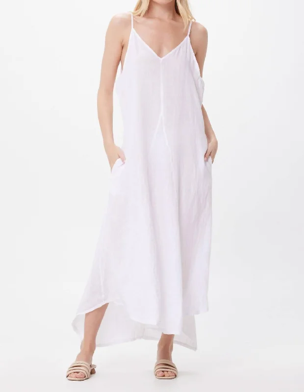 Shaina Linen Floaty Maxi Dress In White