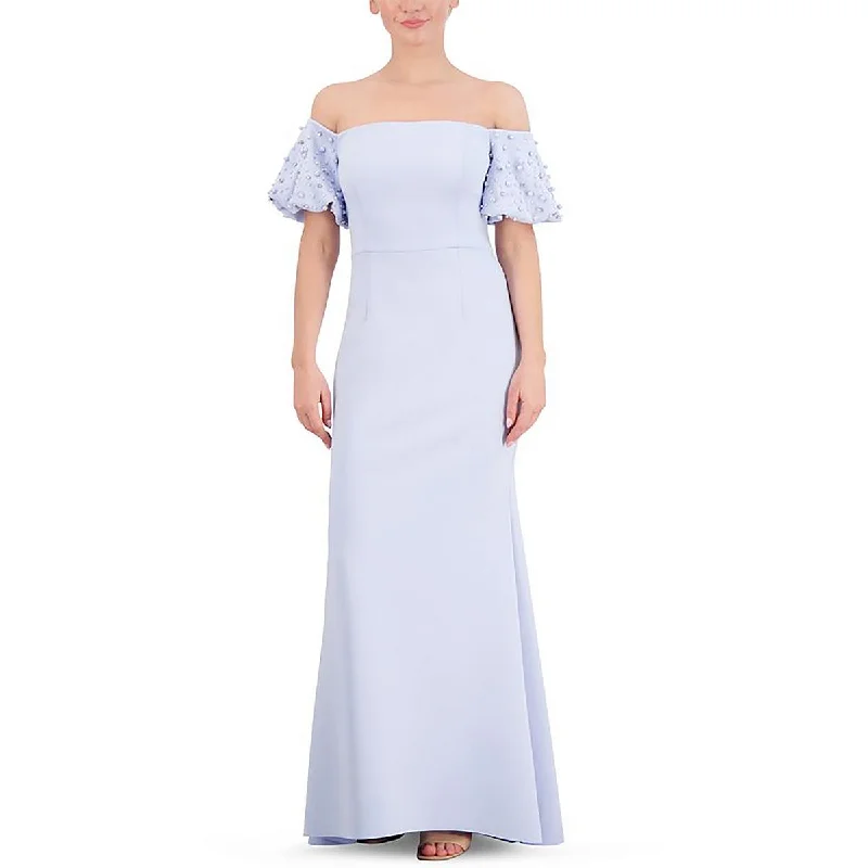 Petites Womens Off-The-Shoulder Maxi Evening Dress