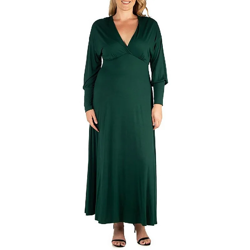 Plus Womens Knit V-Neck Evening Dress