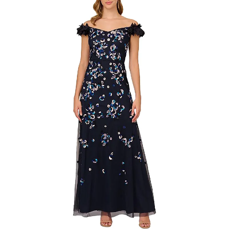 Womens Full Length Sequined Evening Dress