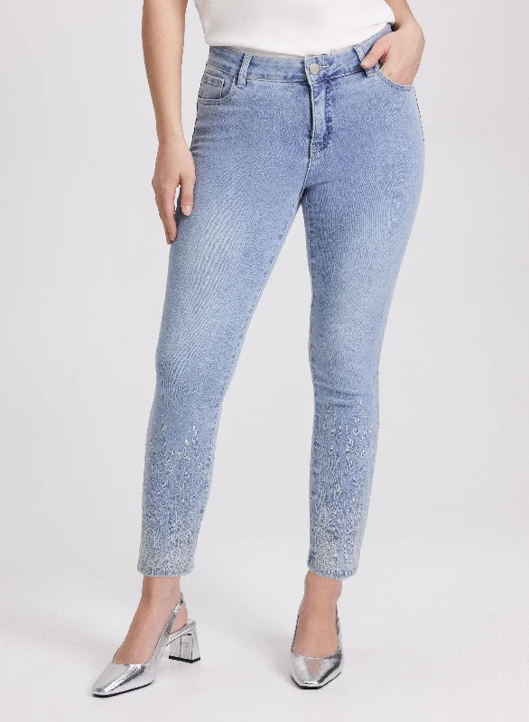 Embroidered Slim-Leg Denim