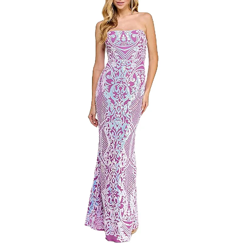 Juniors Womens Sequined Strapless Maxi Dress