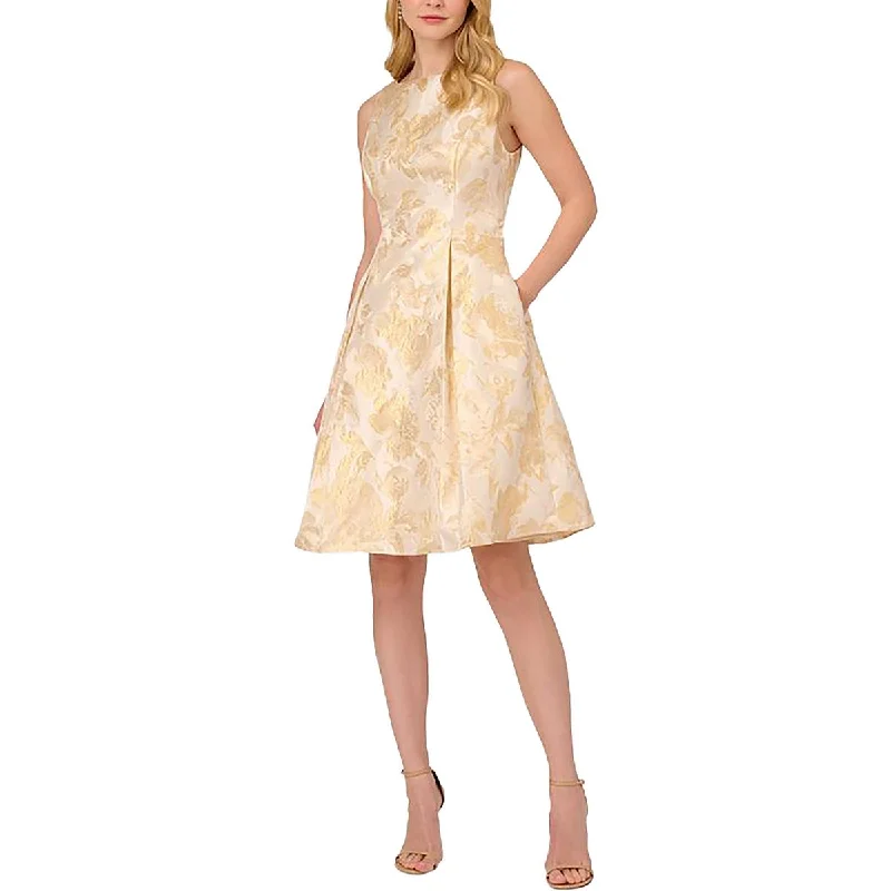 Womens Metallic Floral Print Cocktail And Party Dress