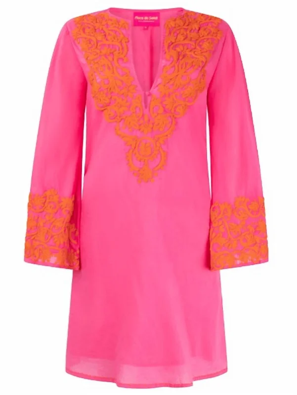 Women's Embroidered Mini Dress In Hot Pink,hot Orange