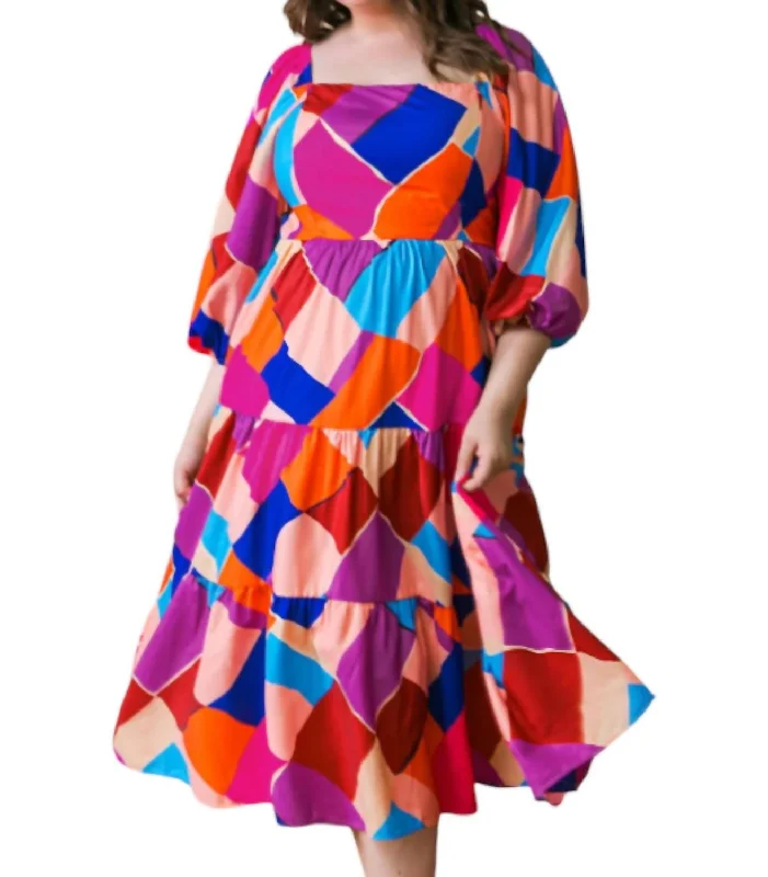 Midi Dress - Plus In Magenta/blue