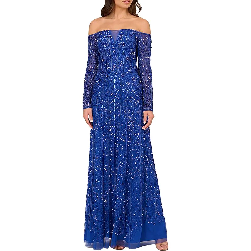 Womens Full Length Off-The-Shoulder Evening Dress