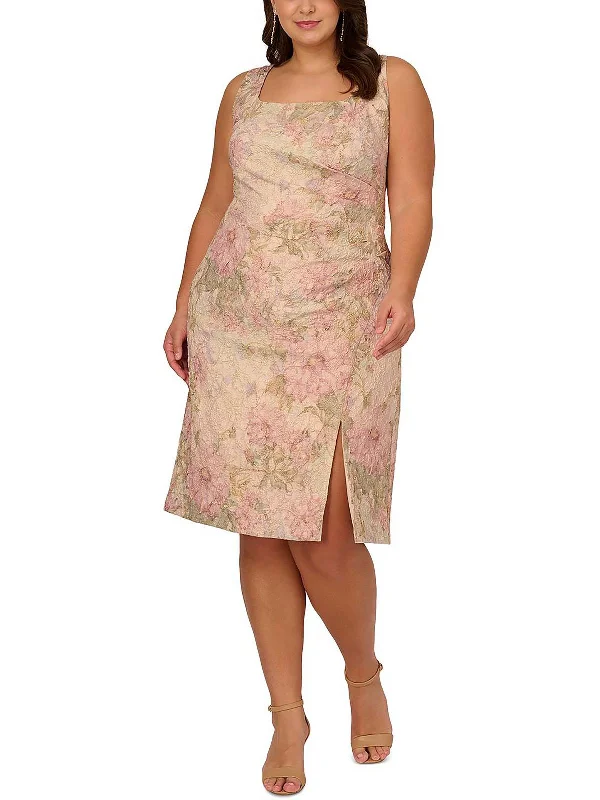 Plus Womens Floral Print Midi Sheath Dress