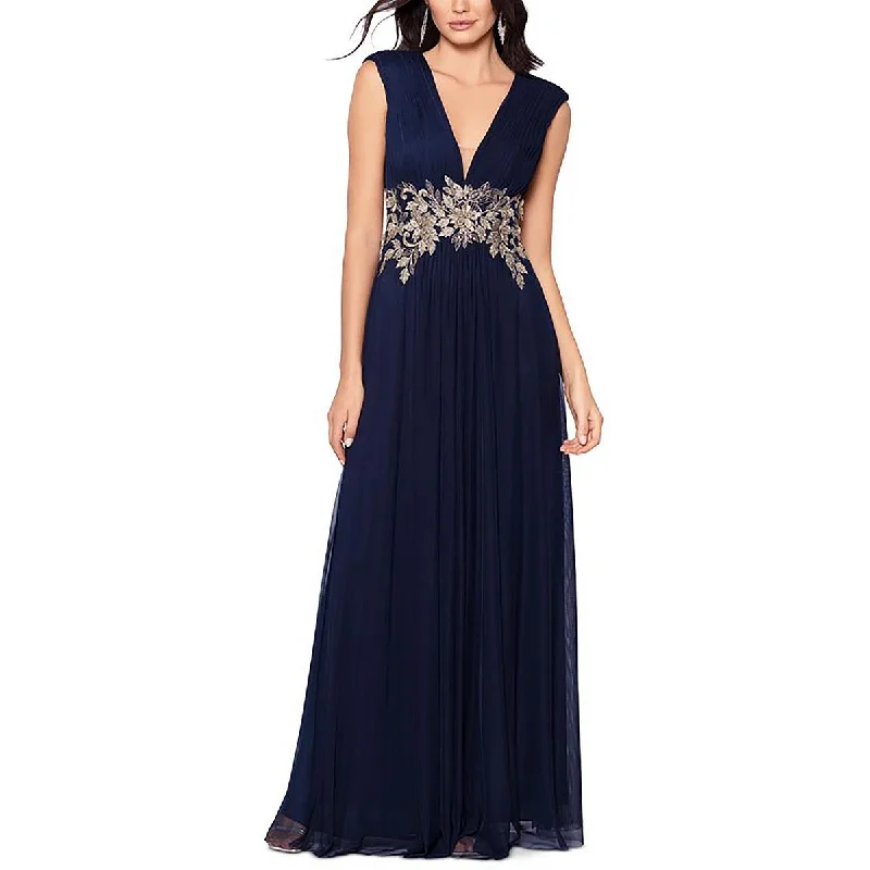 Petites Womens Full Length Embroidered Evening Dress