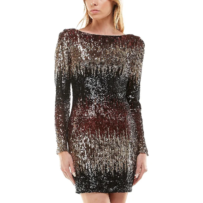 Juniors Womens Sequined Mini Bodycon Dress