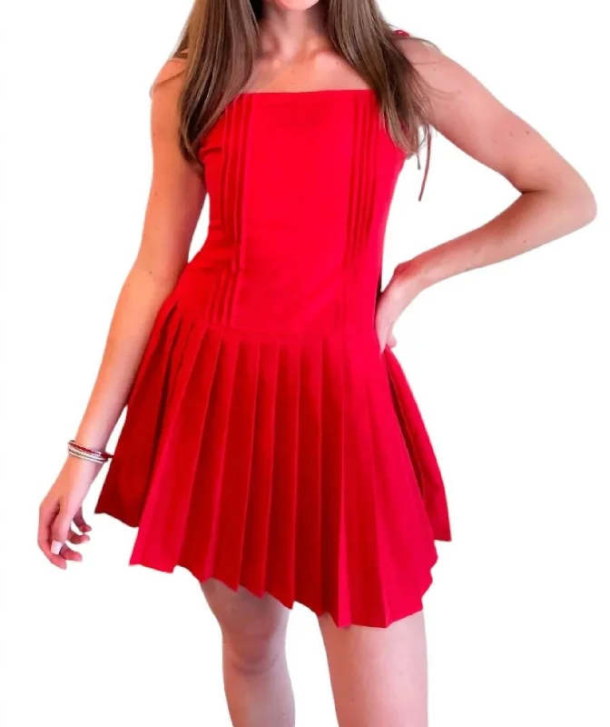 Perfectly Pleated Mini Dress In Red