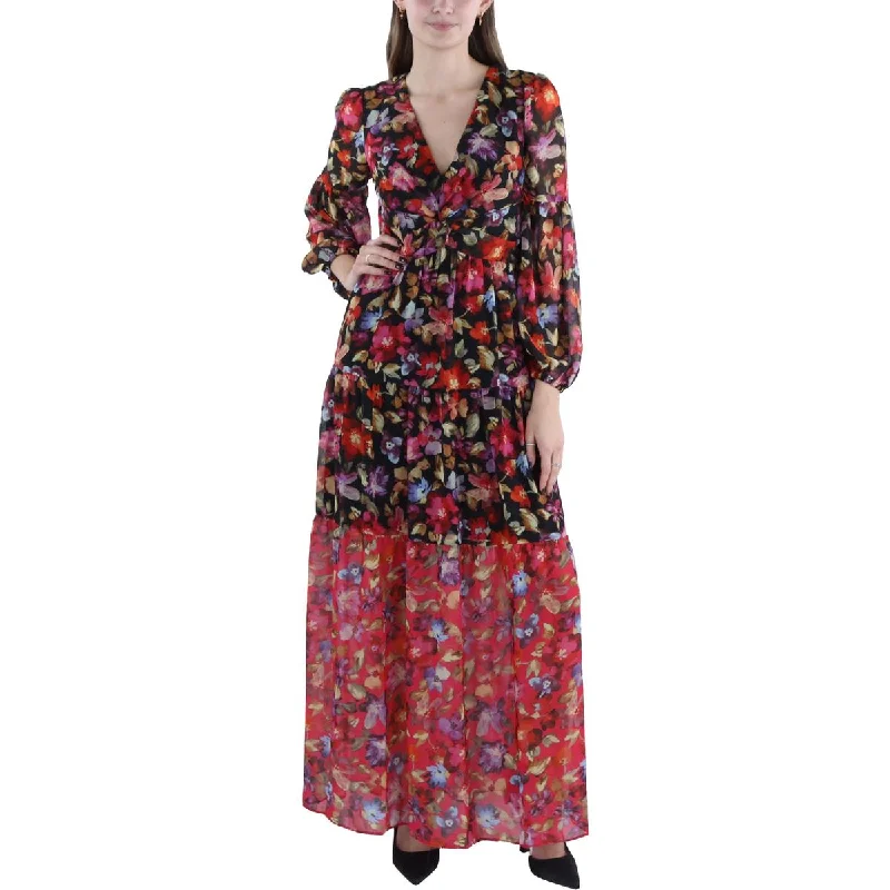 Womens Floral V-Neck Maxi Dress