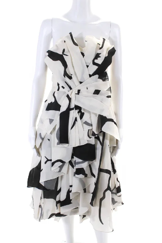 Rafael Cennamo Women's Abstract Print Strapless Tiered Midi Dress Ivory