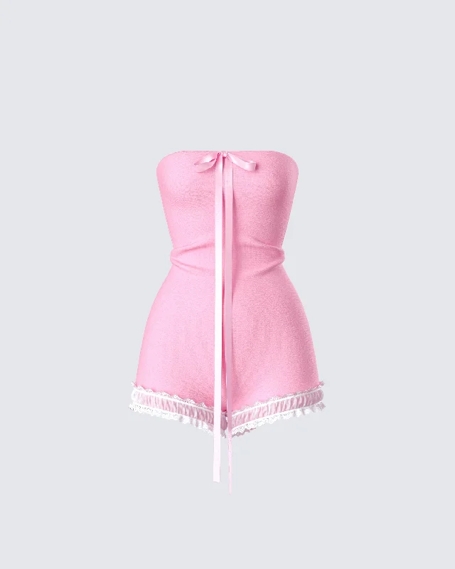 Gita Pink Bow Strapless Romper