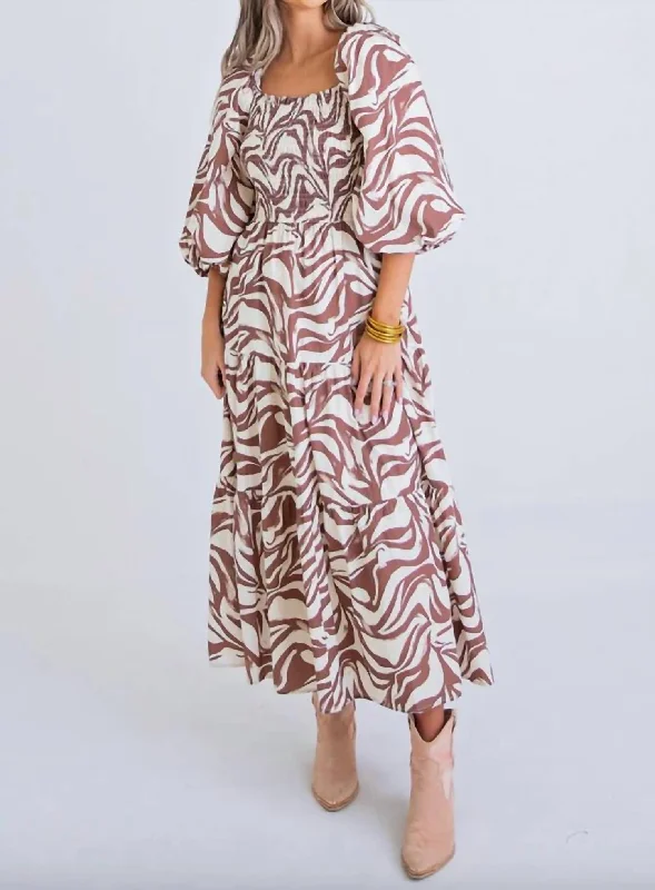 Zebra Poplin Maxi Dress In Brown