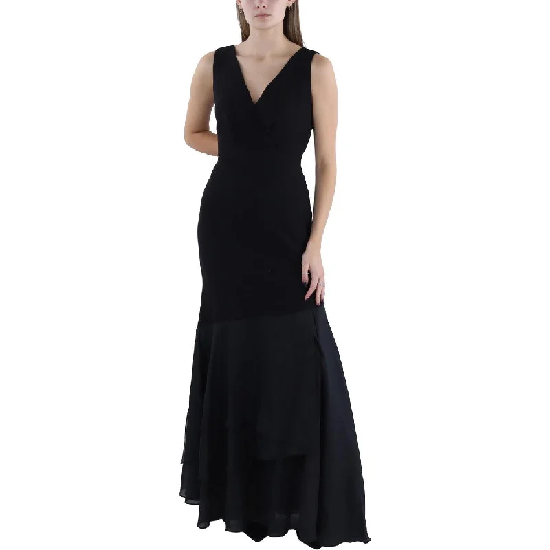 Womens Crepe V-Neck Evening Dress