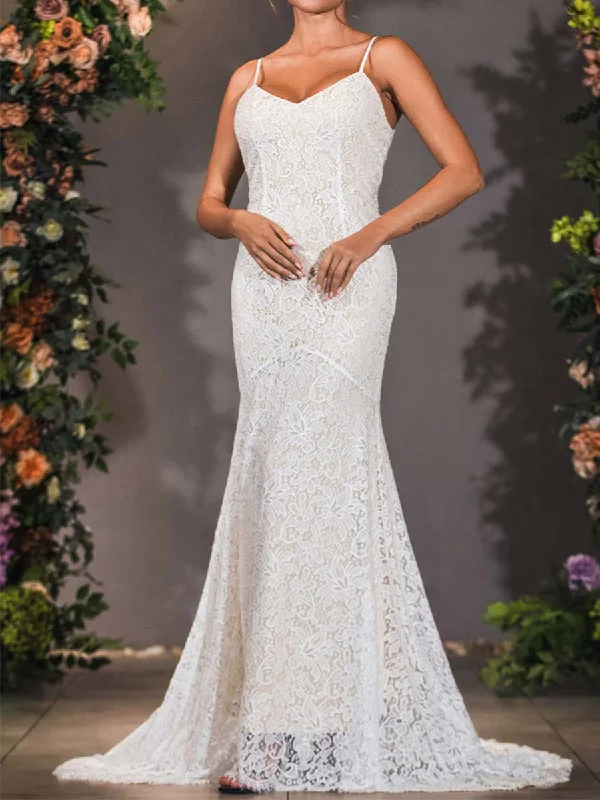 2024 Mermaid Slip Wedding Dress With Lace Overlay