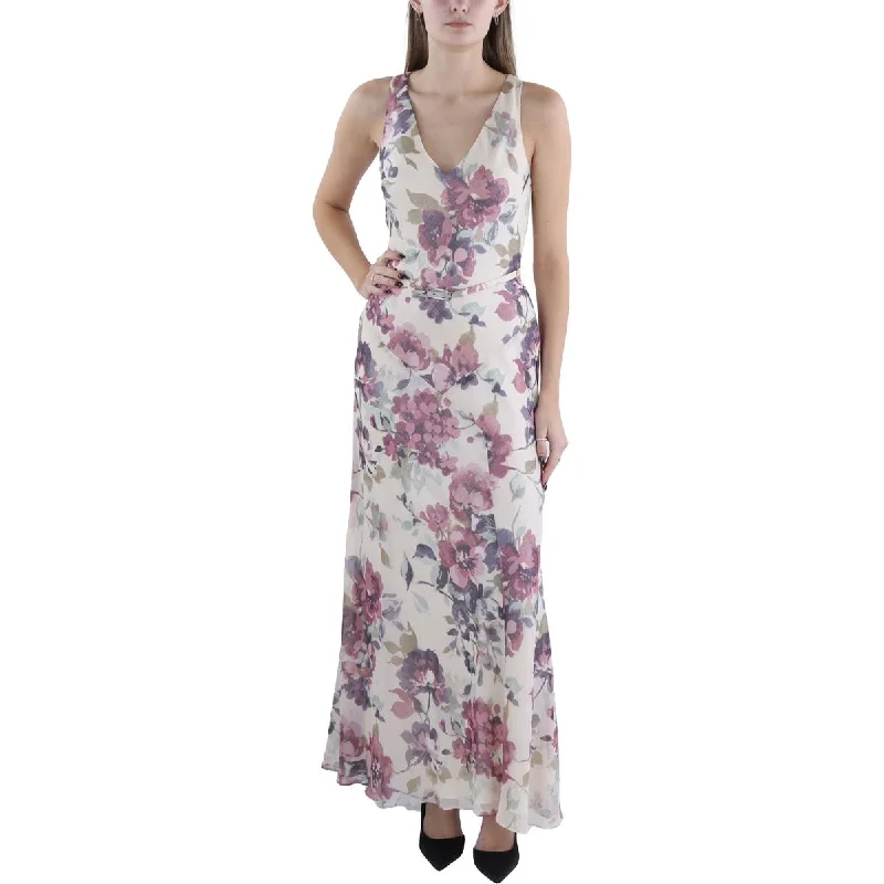 Womens Chiffon Floral Evening Dress