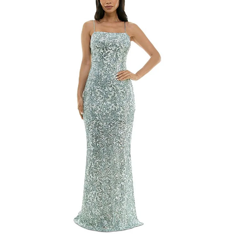 Juniors Womens Lace Sequined Evening Dress