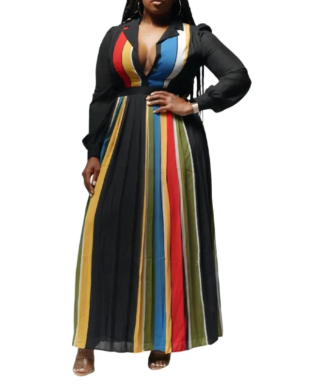 Long Sleeve Maxi Dress In Black Multi