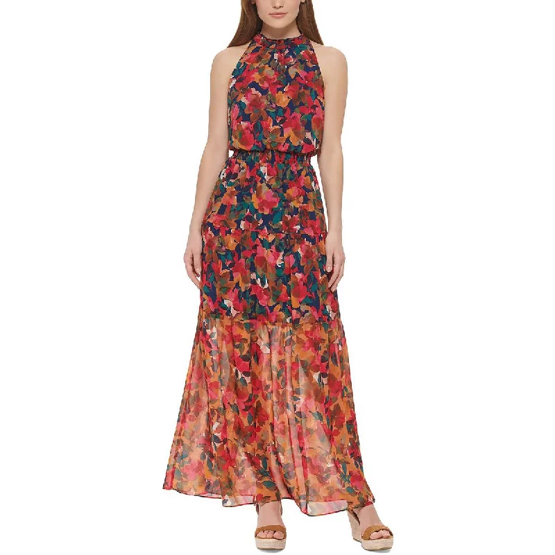 Plus Womens Chiffon Floral Maxi Dress