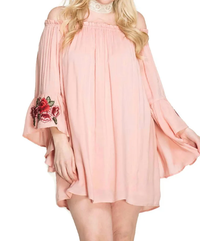 Floral Off The Shoulder Mini Dress - Plus In Blush