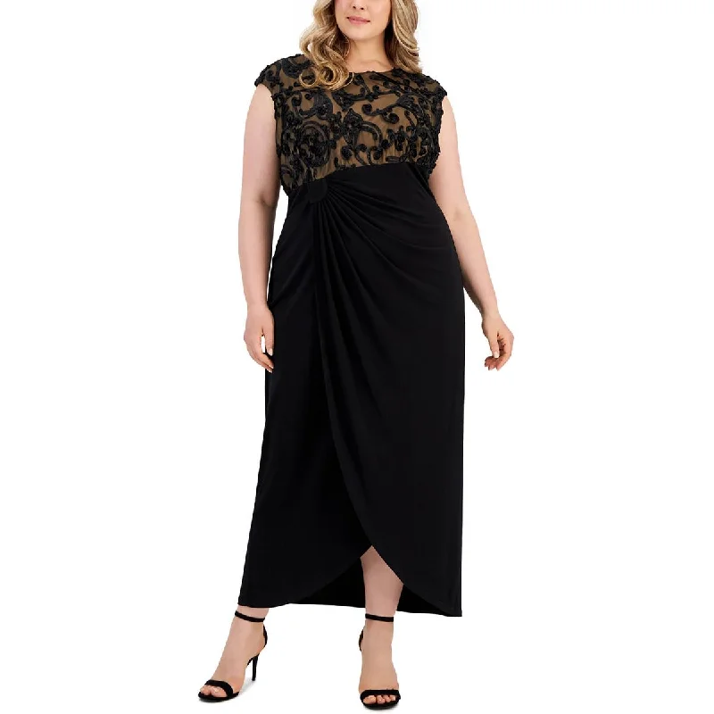 Plus Womens Soutache Maxi Evening Dress