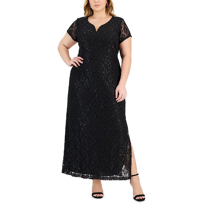 Plus Womens Lace V-Wire Evening Dress