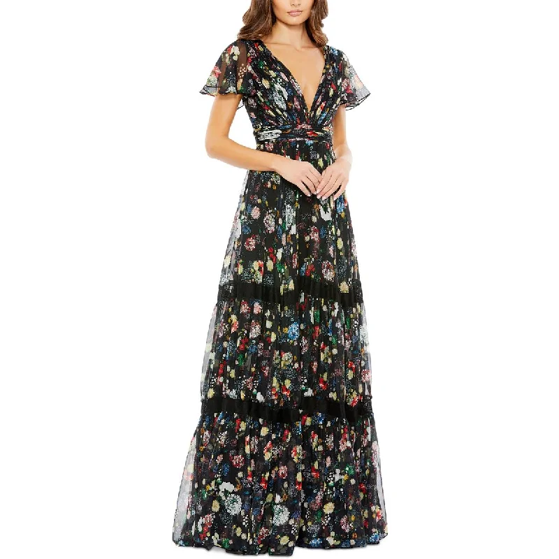 Womens Chiffon Floral Maxi Dress