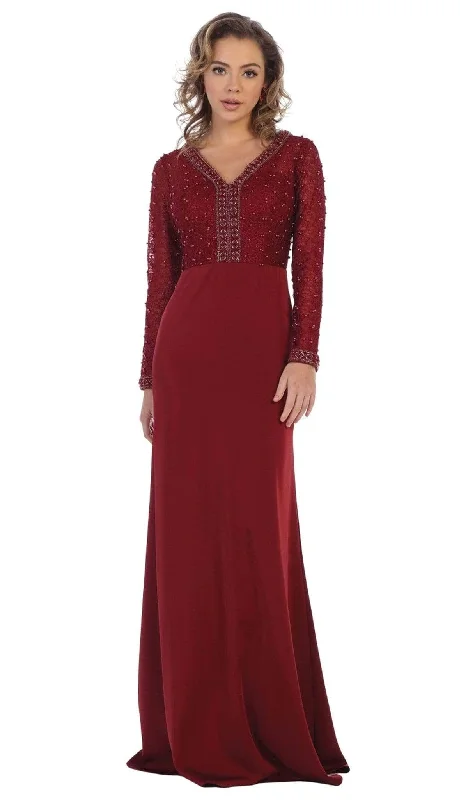 May Queen RQ7692 - Long Sleeve Column Formal Dress