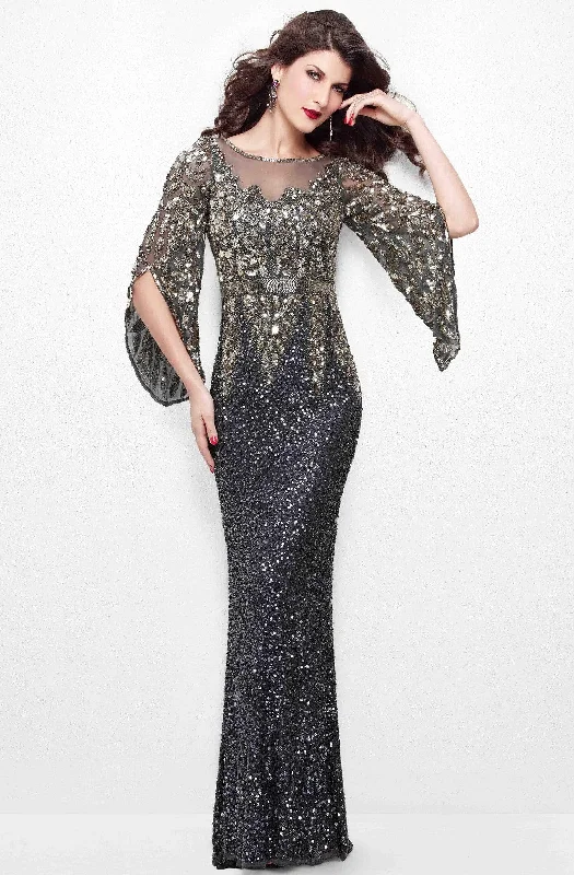 Primavera Couture - Stunning Two-Tone Sequin Embellished Long Gown with Batwing Sleeves 1424