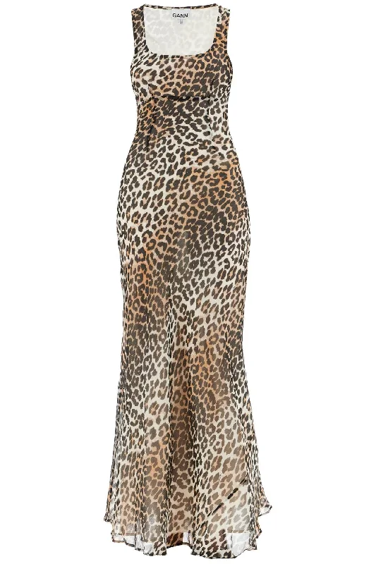 Ganni Women's Maxi Chiffon Animal Print Dress