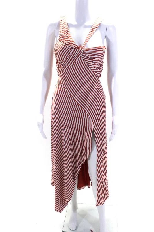 Jonathan Simkhai Womens Striped Satin Halter Midi Dress Red White