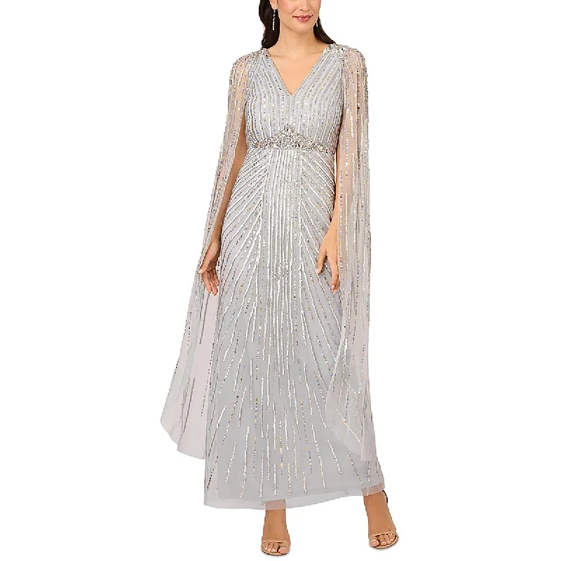 Womens V-Neck Cape Evening Dress