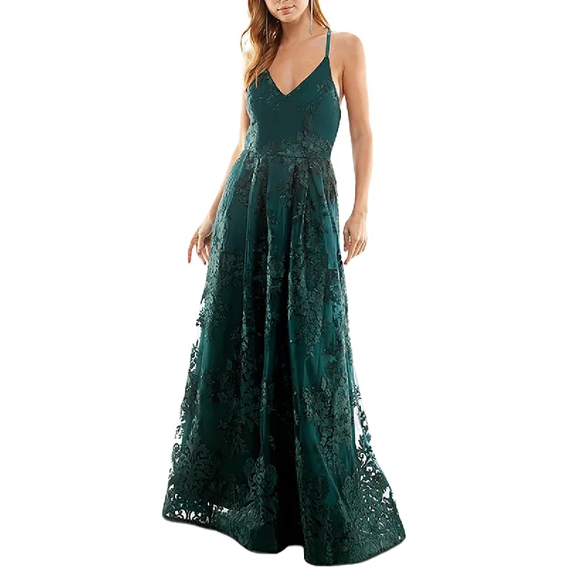 Plus Womens Full Length Embroidered Evening Dress