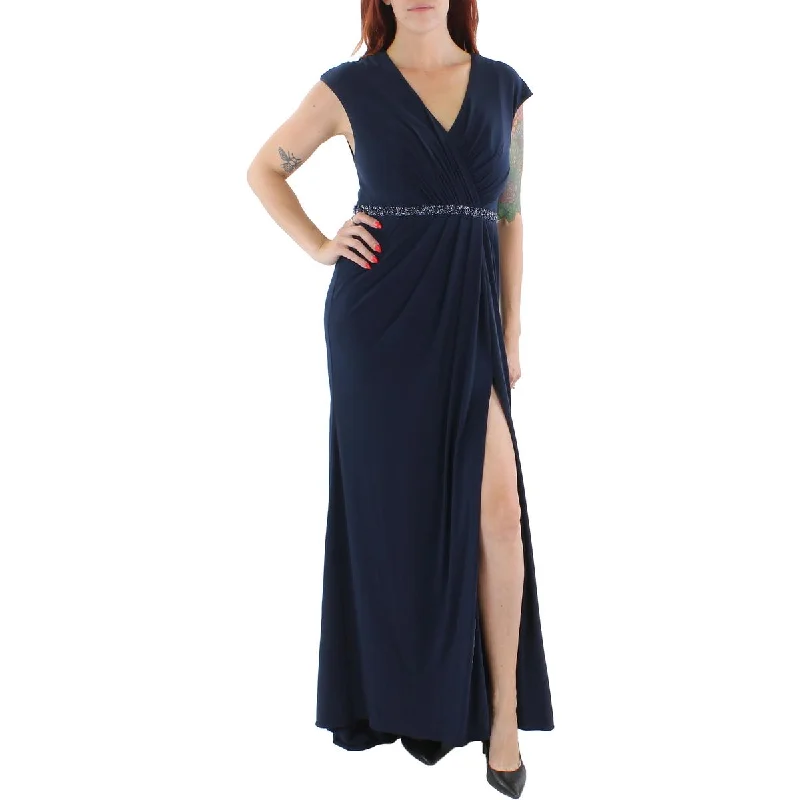 Womens Faux Wrap Long Evening Dress