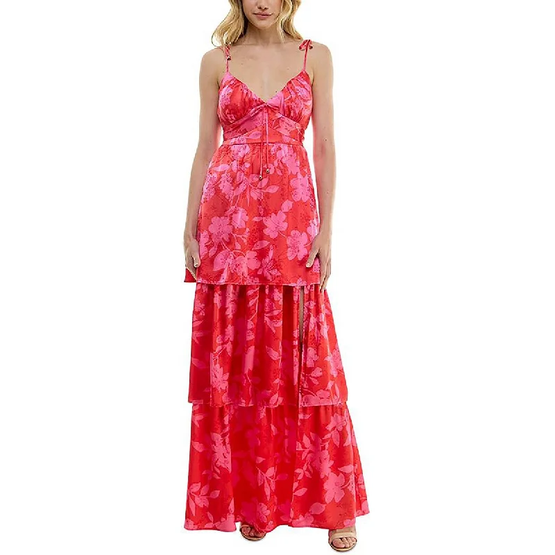 Juniors Womens Floral Ruffled Maxi Dress