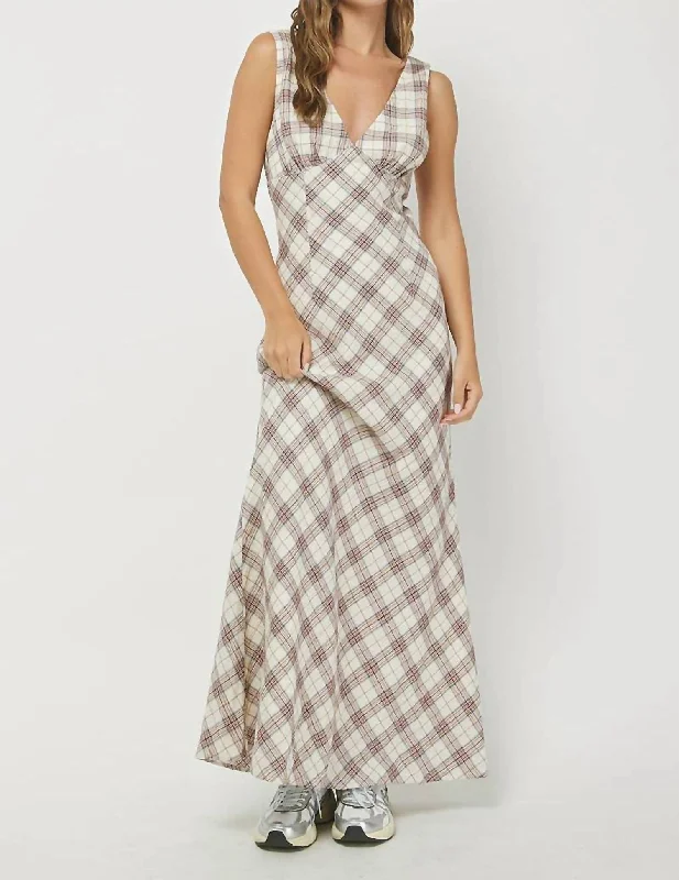 Plaid Maxi Dress In Cream