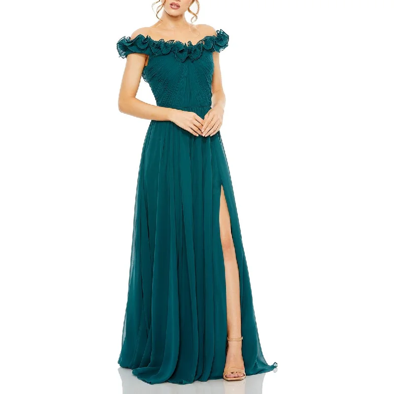 Womens Chiffon Off-The-Shoulder Evening Dress