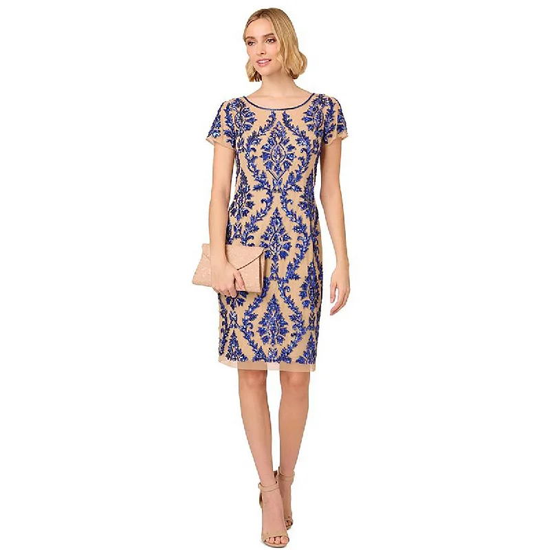 Womens Embellished Mesh Inset Cocktail And Party Dress