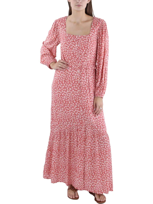 Womens Floral Print Tea Length Maxi Dress