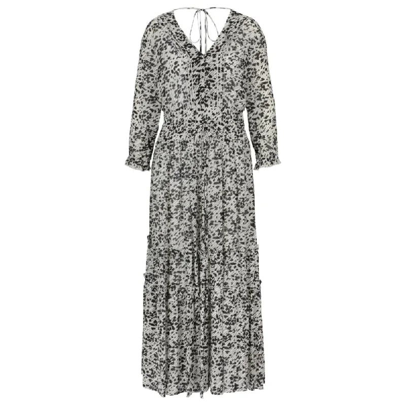 Maxi dress with seasonal print and V-neckline